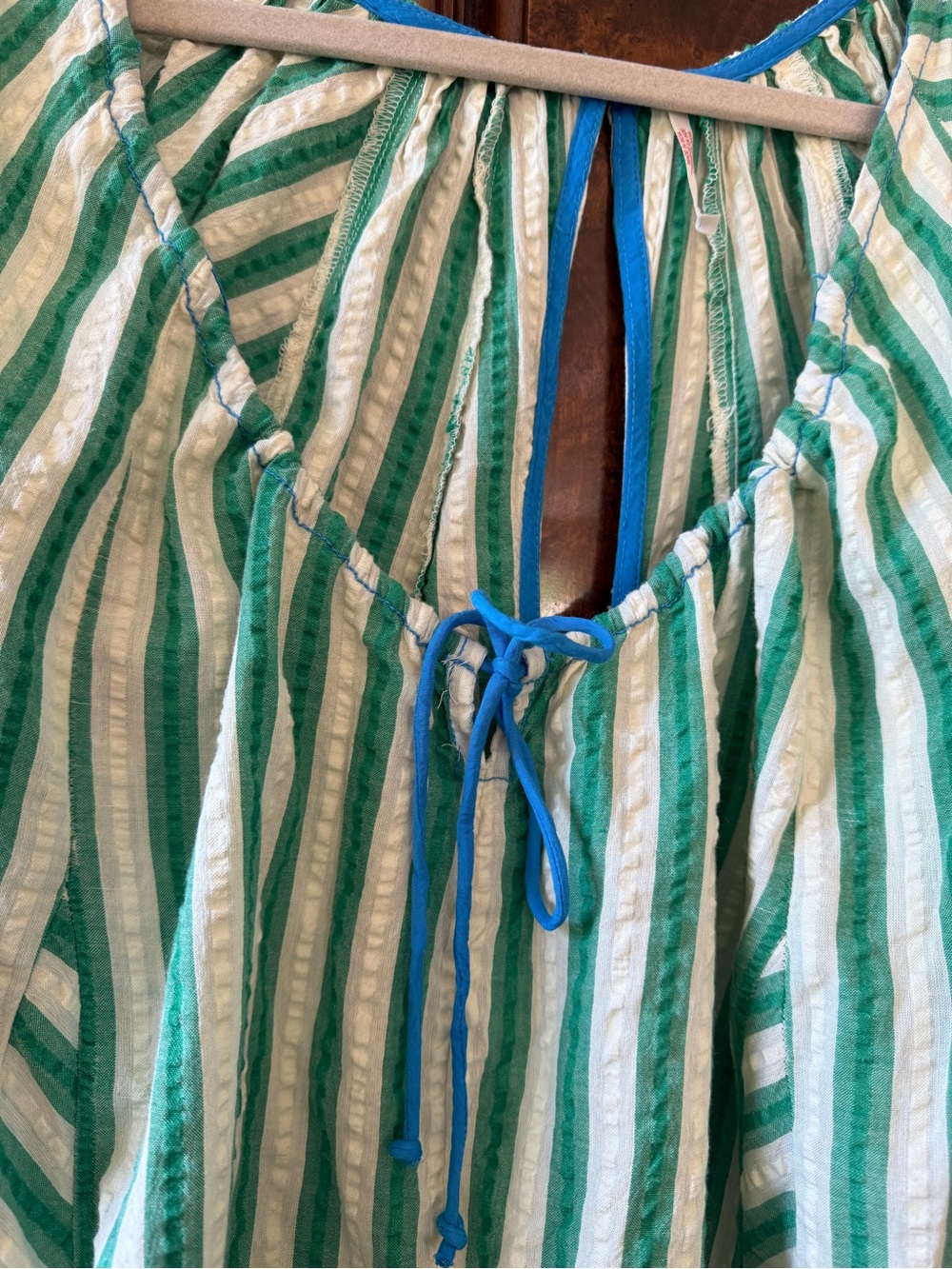 Free People Bop Around Romper -Green & cream Striped small - Picture 5 of 7